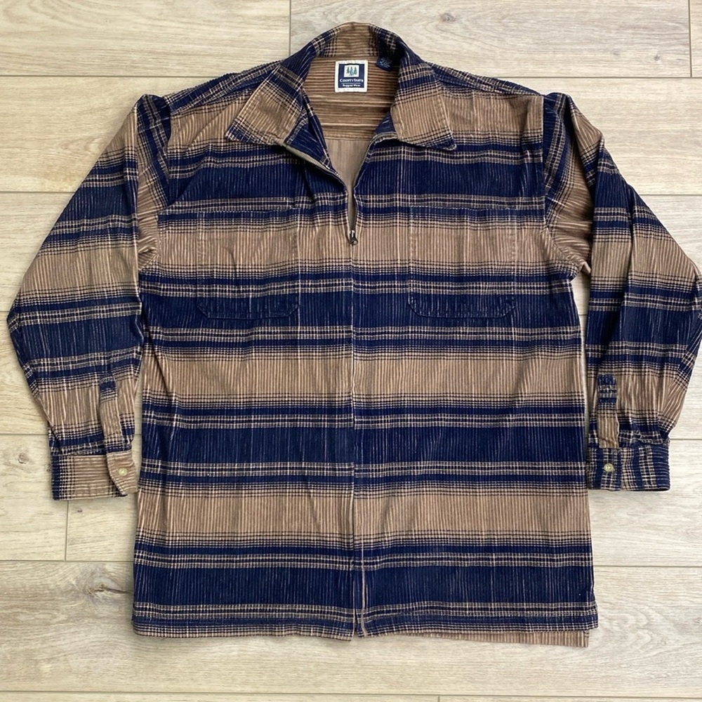 Vintage Corduroy Shacket Striped Normcore GORPcore Zip‎ Up Shirt Jacket XL
